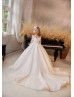 Long Sleeves Beaded White Lace Tulle Floral Flower Girl Dress